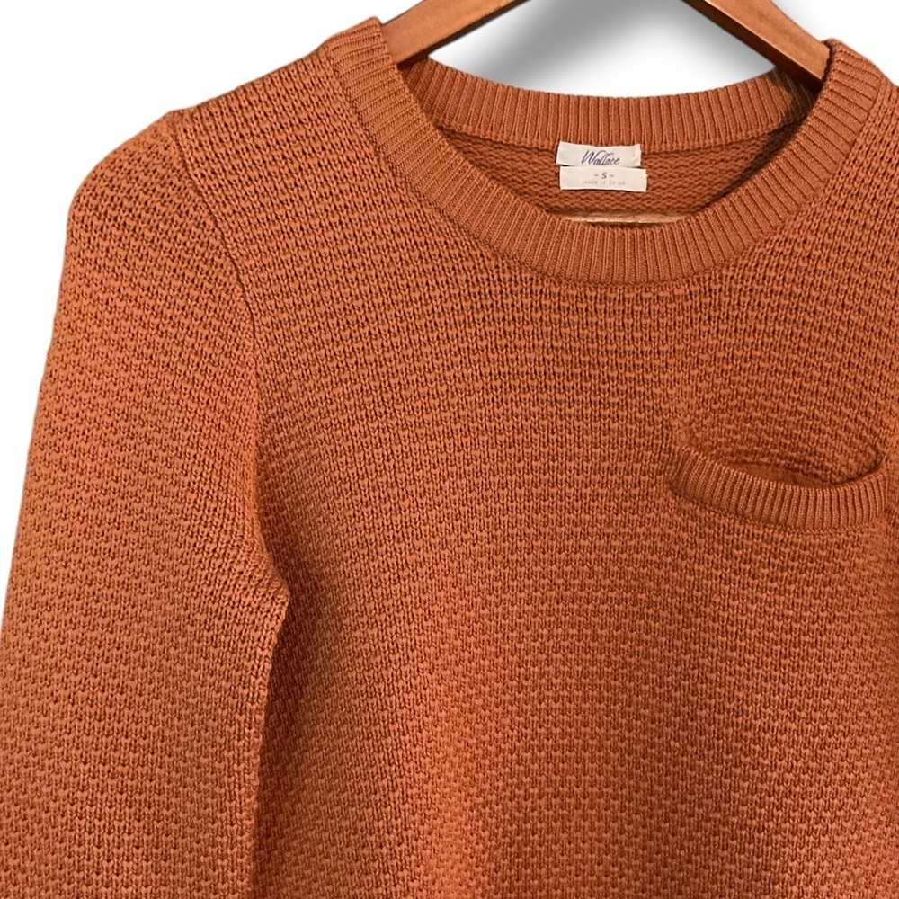 Wallace Burnt Orange Merino Wool Crewneck Pullover Waffle Knit Sweater Size S - Picture 4 of 9